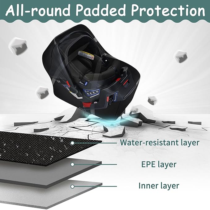 Infant Car Seat Travel Bag Fit Nuna Pipa All Model Car Seat and Base, Fit Doona Baby Stroller, Padded Car Seat Bags for Air Travel, Gate Check Bag with Side Pocket, 5 Protective Feet, Storage Bag-BubblyBeeBaby