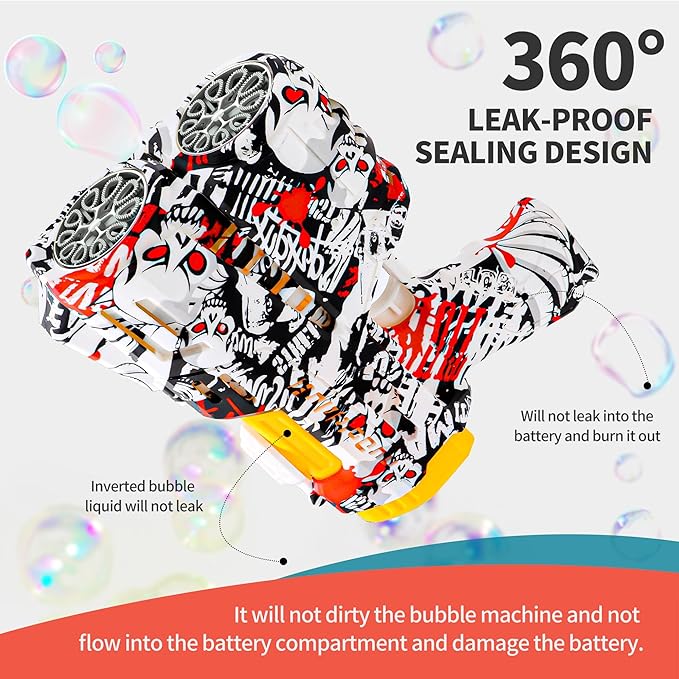 2 Pack Bubble Guns for Kids, Rechargeable LED Light Up Graffiti Bubbles Machine Blower with 2 Bottles Refill Solution for Kids 4-8, Bubble Makers Blaster for Toddlers-BubblyBeeBaby