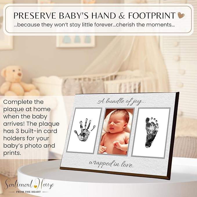 Inkless Hand and Footprint Kit, Baby Keepsake Plaque & Baby Shower Gifts - Ideal as Mom To Be Gift, Nursery Picture Frames, Clean Touch Hand and Footprint Kit (Style 2 - Design 4)-BubblyBeeBaby