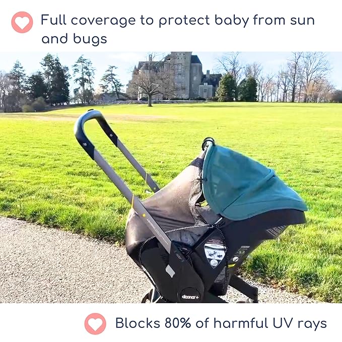 Stroller Sun Shade - Universal UV Protection Cover for Strollers Sunshade with See Through, Clip-On Sun Blocker, Sun Shield for Baby, Breathable Adjustable Fit, Full Coverage, M Black-BubblyBeeBaby