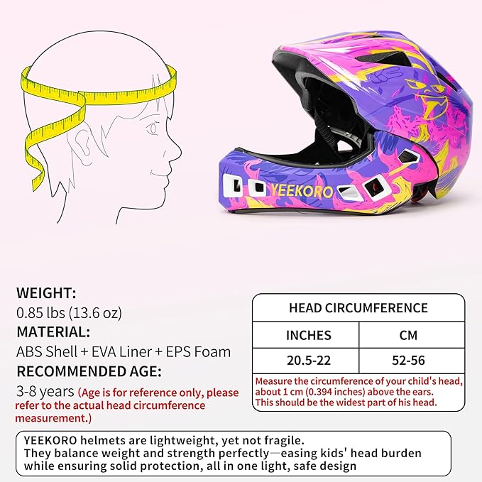 Kids Bike Helmet with Chin Guard, Adjustable Detachable Children’s Full Face Helmet for Girls and Boys, Cycling Helmets Skateboard, Scooter-BubblyBeeBaby