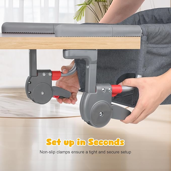 Hook On High Chair: Portable Fast Table Chair with Storage Bag, Clip on High Chairs for Babies and Toddlers, Foldable Baby Feeding Chair with Removable Seat for Home and Travel -Grey-BubblyBeeBaby