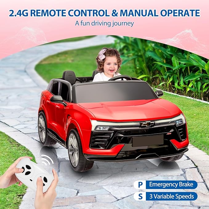 Jojoka Baby Car 24V 2-Seater SUV Licensed Chevrolet Blazer Ride On Toy w/Parent Remote Control,4xSpring Suspension, Wireless Music, Electric Vehicle Car for Kids Ages 3-8, Red-BubblyBeeBaby
