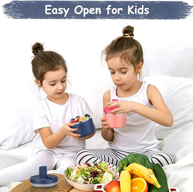 12oz Insulated Vacuum Food Jar with Buckle Lid Wide Mouth Soup Thermo for Hot Food Kids Leakproof Stainless Steel Lunch Container- Blue 1 Pack-BubblyBeeBaby