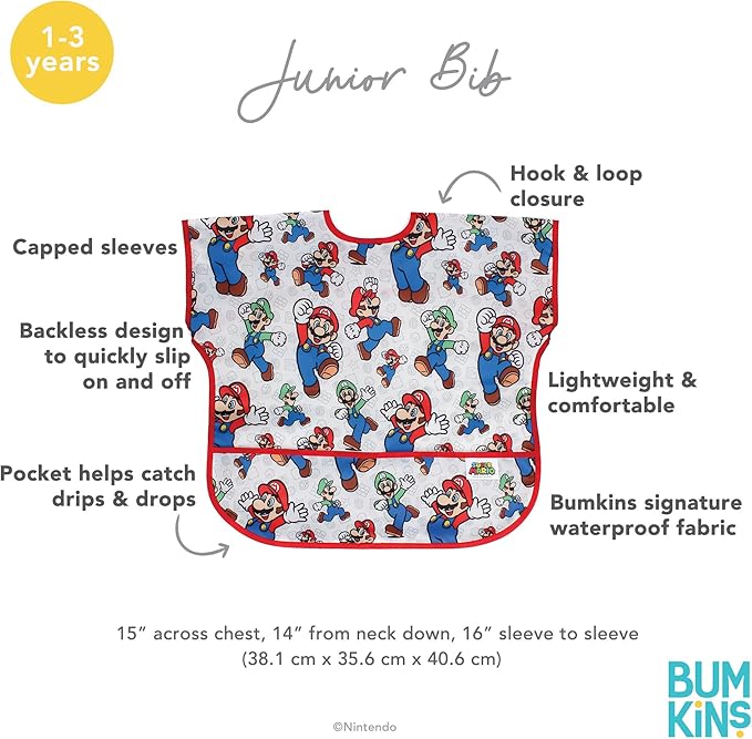 Bumkins Bibs - Toddler Bibs, Waterproof, Large for 1-3 Years, Short Sleeve-BubblyBeeBaby