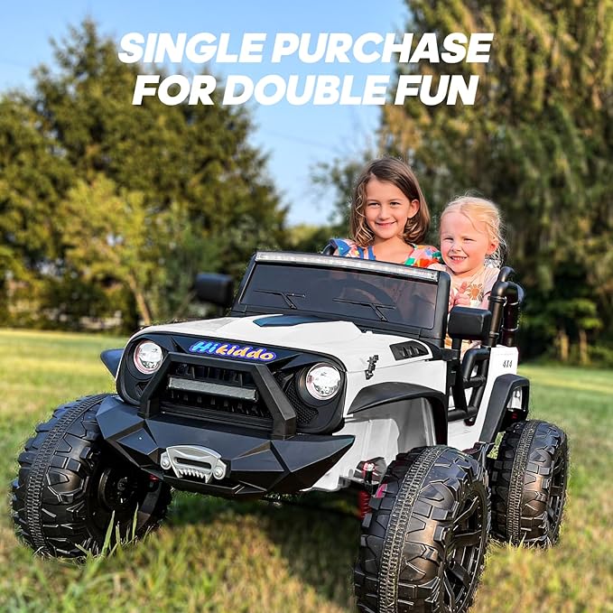 24V 9Ah Ride on Toy for Big Kids, 4WD 2 Seater Ride on Car Truck with Remote Control, 4x200W Motor - White-BubblyBeeBaby