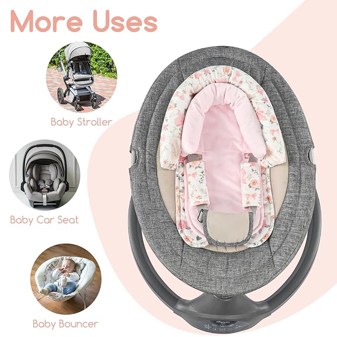Baby Car Seat Head Support for Newborn, GFU 2 in 1 Infant Car Seat Head Body Support with Strap Pads, Soft Stroller Cushion Pillow Insert for Girls, Fits for Stroller, Swing, Pink Floral-BubblyBeeBaby