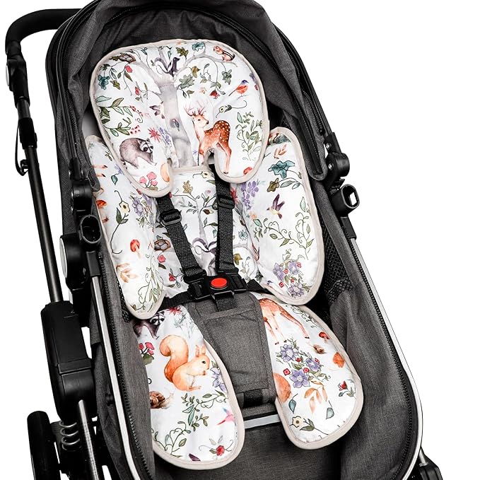 2 in 1 Infant Car Seat Insert, Car Seat Head Support Baby Girls Boys, Soft Newborn Carseat Insert Cushion, Perfect for Carseats, Strollers, Swings (Gray Animals)-BubblyBeeBaby