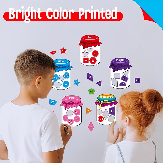 12 Pieces Magnetic Color Sorting Toys, 60 Color & Shape Magnets, Early Educational Sorting Set for Refrigerator Whiteboard Baby Toddlers Kids-BubblyBeeBaby