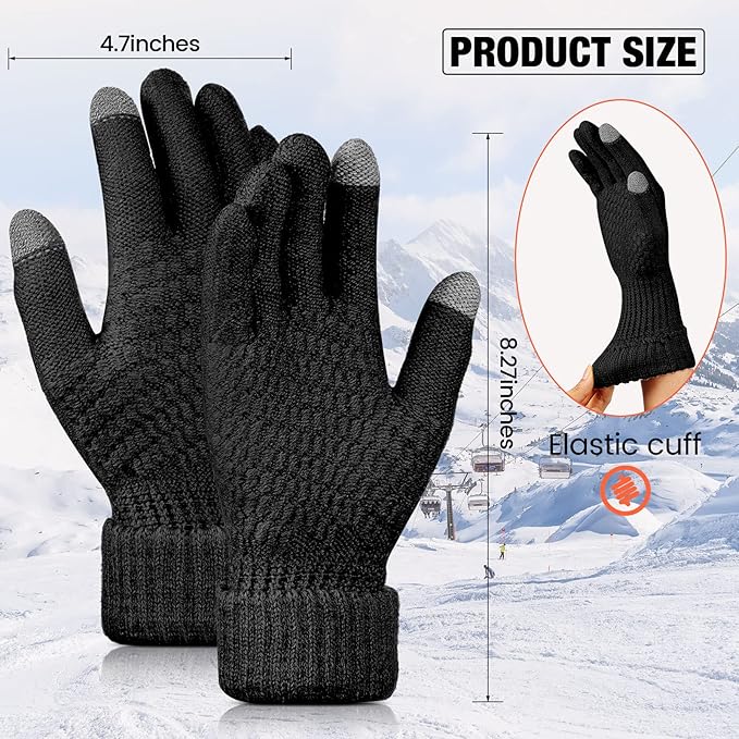 Geyoga 2 Pairs Women's Winter Touch Screen Gloves Soft Warm Fleece Lined Knit Elastic Cuff Winter Texting Gloves-BubblyBeeBaby