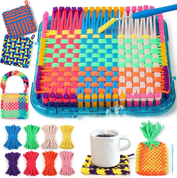 IQKidz Weaving Loom Kit Toys, DIY Arts and Crafts for Kids and Adults, Ideal Gifts for Girls Ages 5 6 7 8-12 13, Easy Potholder Loom Knitting Activity for Beginners, 224 Craft Loops-BubblyBeeBaby