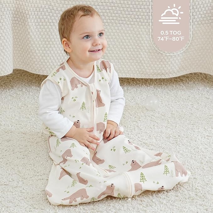 JELLYMONI Baby Sleep Sack 18-24 Months, 100% Cotton 3 Pack 0.5 TOG Baby Wearable Blanket Infant Sleep Sack with 2-Way Zipper Newborn Sleep Sacks-BubblyBeeBaby
