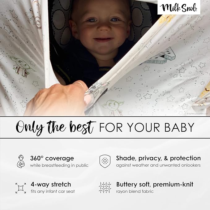 Milk Snob ORIGINAL Star Wars 5-in-1 Cover, Little Galaxy, Added Privacy for Breastfeeding, Baby Car Seat, Carrier, Stroller, High Chair, Shopping Cart, Lounger Canopy - Newborn Essentials, Nursing Top-BubblyBeeBaby