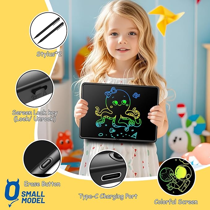 15 Inch LCD Writing Tablet for Kids, Large Kids Drawing Pad, Rechargeable Drawing Tablets, Drawing Supplies Toys Gifts for 3-8 Year Old Girls Boys, Black Drawing Board-BubblyBeeBaby