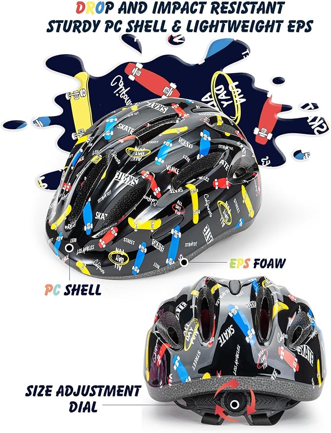 Kid Bicycle Helmets, LX LERMX Kids Bike Helmet Ages 3-5/5-14 Adjustable from Toddler to Youth Size, Durable Kids Bike Helmet with Fun Designs for Boys and Girls-BubblyBeeBaby