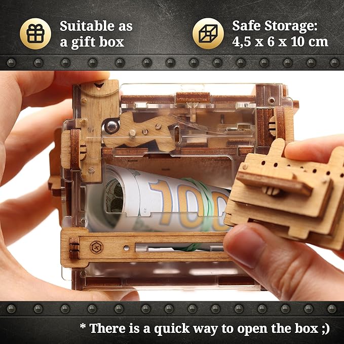 iDventure A-Maze-ing Safe - Marble Run Money Puzzle Box - Tricky Gift Packaging - 3D Puzzle for Adults - Escape Room Game - Brain Teaser - Birthday Gift Gadget for Men and Women - Treasure Box-BubblyBeeBaby