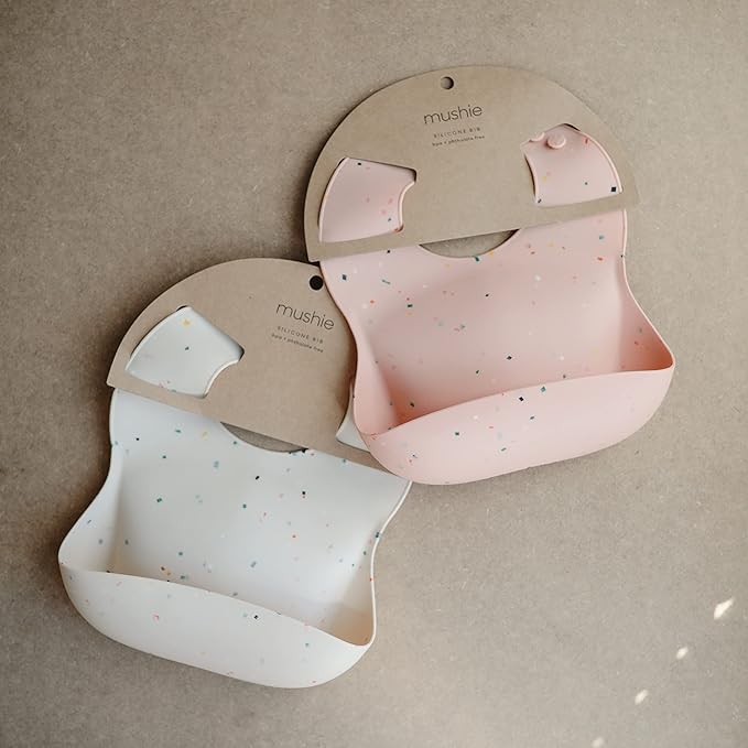 mushie Silicone Baby Bib | Adjustable Fit Waterproof Bibs (Vanilla Confetti)-BubblyBeeBaby