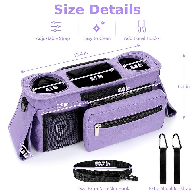 Accmor Universal Stroller Organizer with Insulated Cup Holder Detachable Phone Bag and Shoulder Strap,Stroller Bag Caddy Organizer Fits for Uppababy, Baby Jogger, Britax Strollers-BubblyBeeBaby