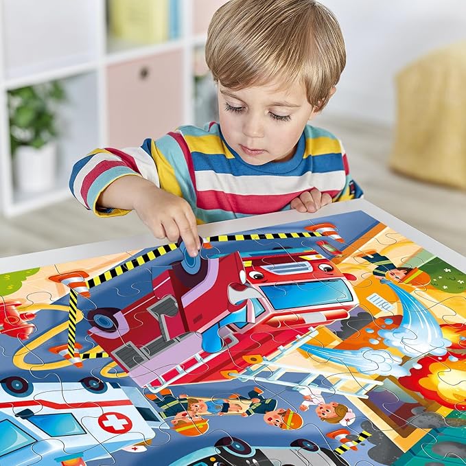 Jumbo Floor Puzzle for Kids,Fire Rescue Jigsaw Large Puzzles,48 Piece Firefighter Fireman Fire Truck Puzzle for Toddler Ages 3-5,Children Learning Preschool Educational Toys,Gift for 4-8 Years Old-BubblyBeeBaby