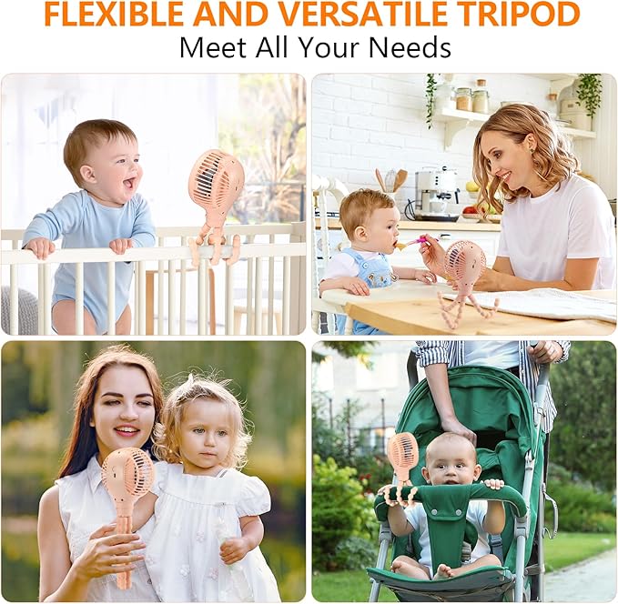 snawowo Mini Portable Baby stroller Fan, Auto Oscillating Battery Operated Personal Small Handheld Fan with Flexible Tripod, Rechargeable Clip On for Car Seat Crib Treadmill Travel Camping Pink-BubblyBeeBaby