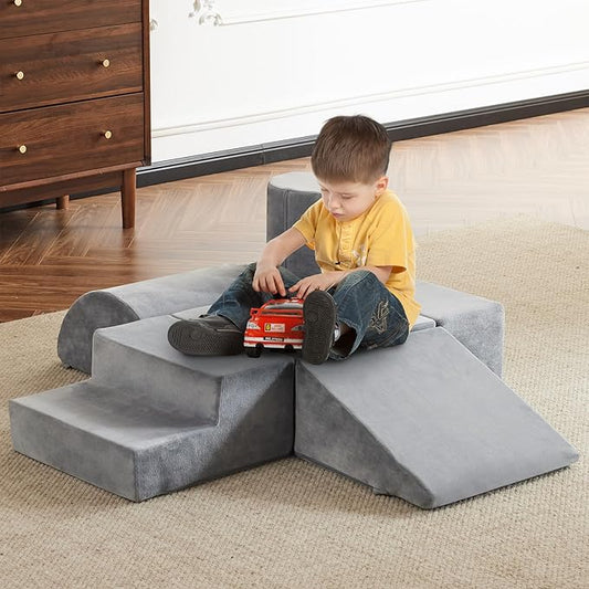 jela Foam Blocks 6Pcs Soft Play Equipment Soft Velvet, Toddler Climbing Toys Indoor Soft Play Climbing for Toddlers, Lightweight Climbing Blocks for Babies, Kids, Climb and Crawl Foam Playset-BubblyBeeBaby