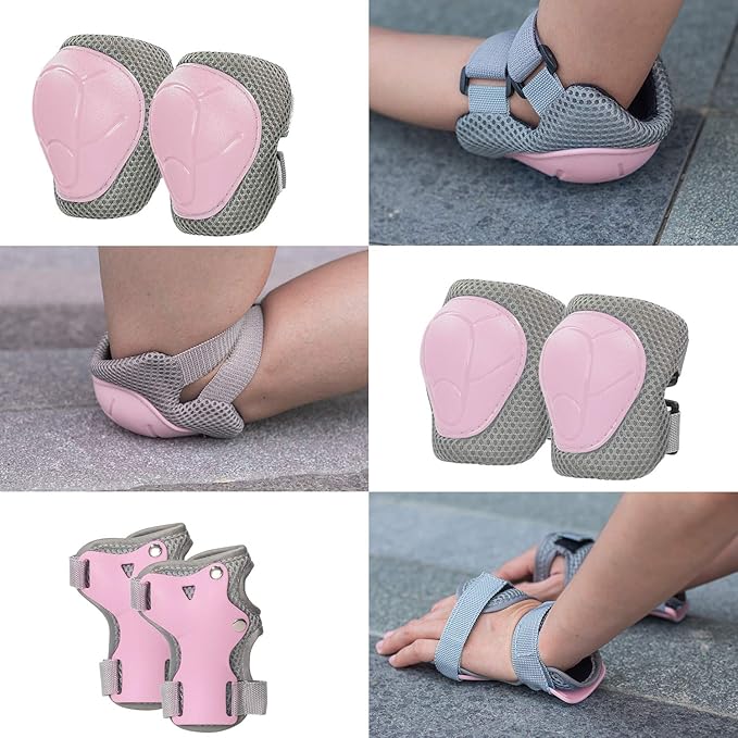 Kids Bike Helmet and Pads Set for Ages 2–14, CPSC Certified Adjustable Helmet with Knee Elbow Wrist Guards, for Skateboard, Scooter, Skating, Rollerblading, Multi-Sport Protective Gear-BubblyBeeBaby