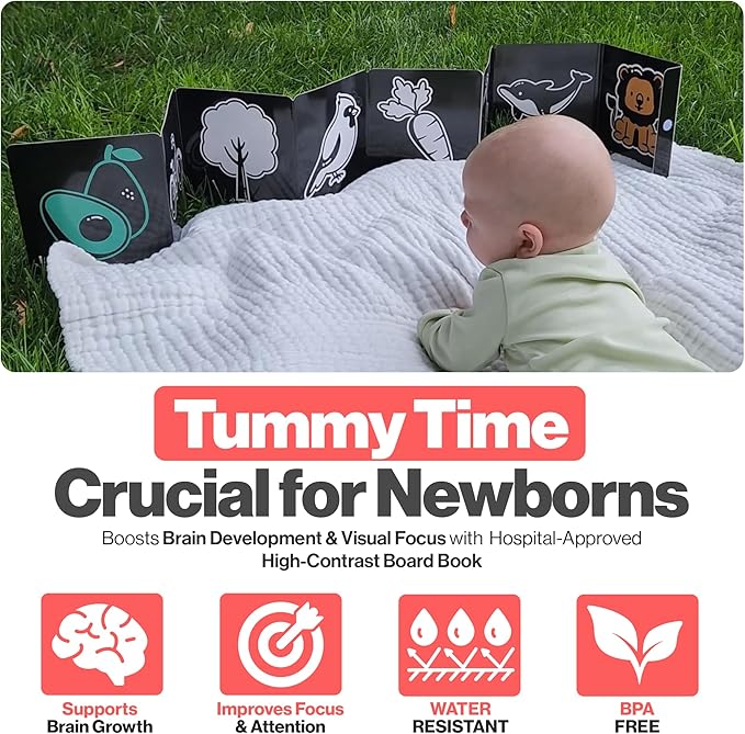 Happy Start Award-Winning High Contrast Board Book - Newborn Black & White Baby Cards, Easy to Clean, Hospital Approved, Stands on Its Own, Tummy Time Toy, Ages 0+ (English)-BubblyBeeBaby
