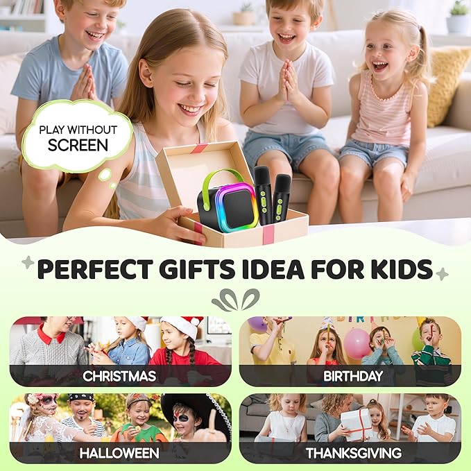 IROO Mini Karaoke Machine for Kids, 2025 TOP Toys Birthday Gifts Ideas for Girls Ages 4, 5, 6, 7, 8, 9, 10, 12+ Years Old, Portable MP3 Player with 2 Wireless Mics for Party-BubblyBeeBaby