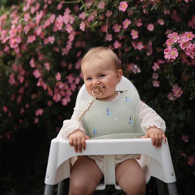 mushie x Bluey Silicone Baby Bib | Adjustable Fit Waterproof Bibs (Bluey Ivory)-BubblyBeeBaby