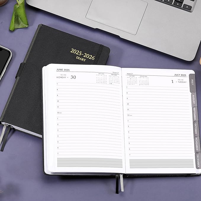 2025-2026 Appointment Book & Planner - Jul 2025 - Jun 2026, Daily Hourly Planner, 5.75" X 8.25", 60-Minute Interval, Faux Soft Leather Cover, Premium Paper, Academic Calendar, Pen Holder, Inner Pocket-BubblyBeeBaby
