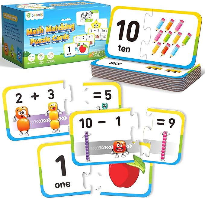 D-FantiX 30 Self-Correcting Number Puzzles, Double-Sided Addition and Subtraction Games, Kindergarten Math Games for Kids, Montessori Math Puzzles Educational Toys Preschool Learning Activities-BubblyBeeBaby