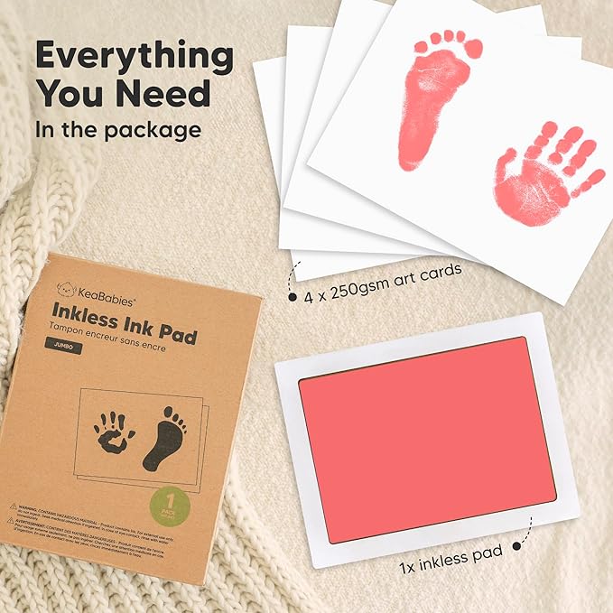 1-Pack Inkless Baby Hand and Footprint Kit - Mess Free Ink Pad for Newborn Keepsake, Dog Nose & Paw Print Kit, Clean Touch Ink Pad for Baby Hand & Footprints, Ideal New Mom Gifts (Candy Pink, J)-BubblyBeeBaby