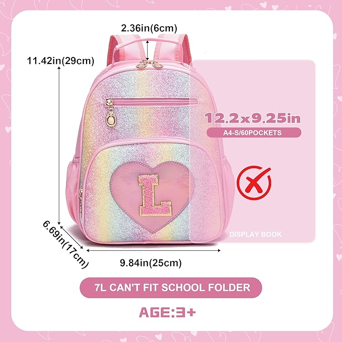 I IHAYNER Kids Glitter Lightweight Backpack for School Travel & Daycare, Toddler Backpack for Girls 3+ Preschool Kindergarten Elementary Kids Backpack-Rainbow Pink L-BubblyBeeBaby