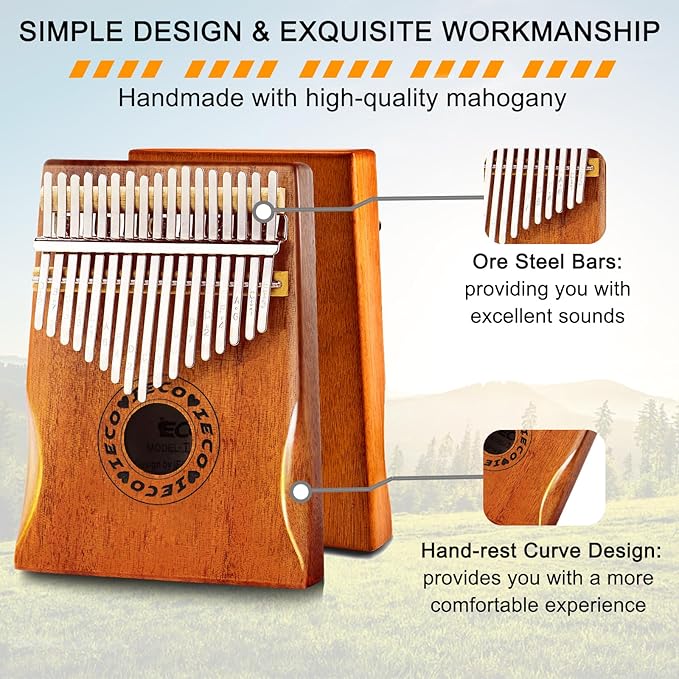 Kalimba Thumb Piano 17 Keys Portable Finger Piano Marimba Music Gifts for Adults Kids-BubblyBeeBaby