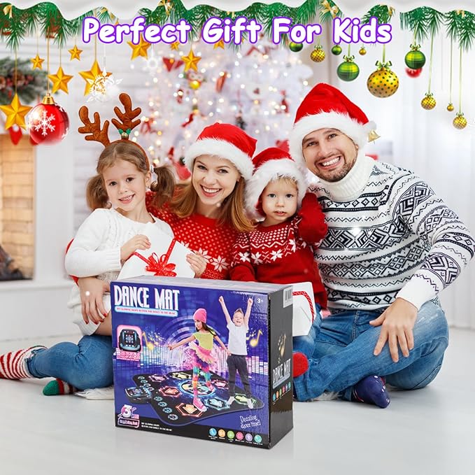 2025 Upgraded Dance Mat Toys for 3-12 Year Old Kids, Electronic Dance Pad with Light-up 8-Button Wireless Bluetooth, Music Dance with 27 Game Levels, Christmas Birthday Toy Gifts for Girls Boys-BubblyBeeBaby
