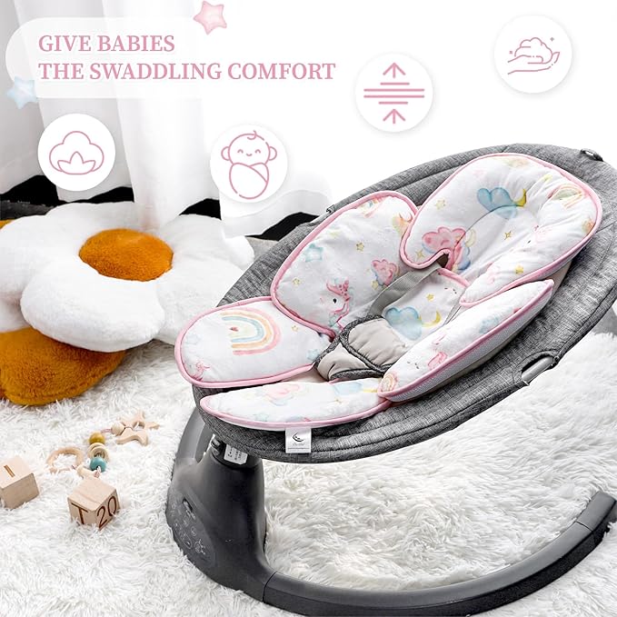 Summer Infant Car Seat Insert, 2 in 1 Baby Car Seat Head Body Support for Newborn Upgrade Mesh Baby Car Seat Insert Stroller Cushion for Boys Girls, Extra Soft and Breathable, Unicorn-BubblyBeeBaby