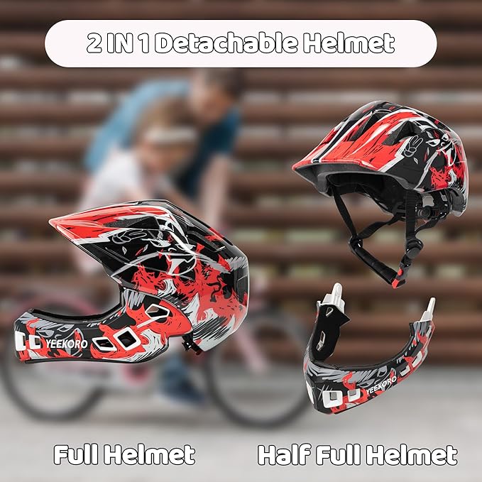 Kids Bike Helmet with Chin Guard, Adjustable Detachable Children’s Full Face Helmet for Girls and Boys, Cycling Helmets Skateboard, Scooter-BubblyBeeBaby