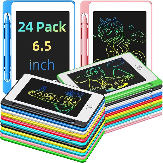 24 Pack LCD Writing Tablet for Kids, 6.5 Inch Colorful Doodle Board Drawing Tablet, Erasable Reusable Electronic Drawing Pads, Educational Learning Toys Birthday Gifts for Girls Boys Age 3 4 5 6 7 8-BubblyBeeBaby