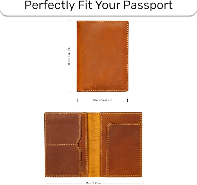HIFA Leather Passport Holder, Handmade Passport Cover with Card and Ticket Slot - Genuine Leather, Elegant Design, Easy Access - Passport Case, Passport Wallet, Passport Holder-BubblyBeeBaby