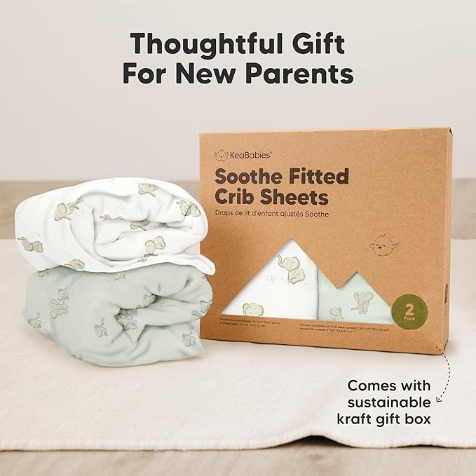 KeaBabies 2-Pack Organic Crib Sheets for Boys, Girls - 52x28 Fitted Crib Mattress Sheet Neutral, Breathable Jersey Cotton Cover for Baby Bed, Toddler Mattress, Soft & Cute Prints (Elly)-BubblyBeeBaby