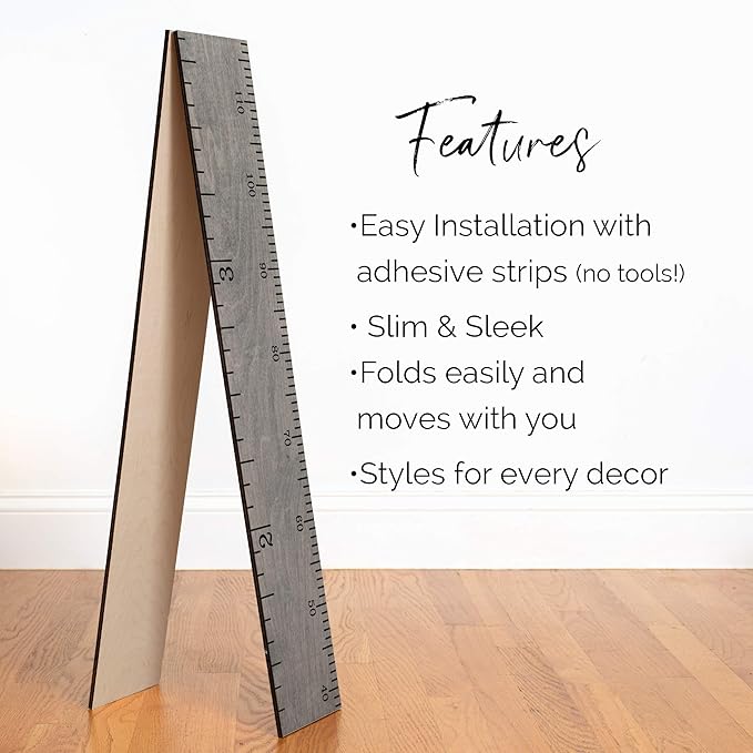Height Ruler for Wall - Child Height Wall Chart, Height Chart for Kids Growth Chart for Wall Growth Chart Wood, Wooden Growth Chart for Wall - Gray w/Inches - 63"x5.75"-BubblyBeeBaby