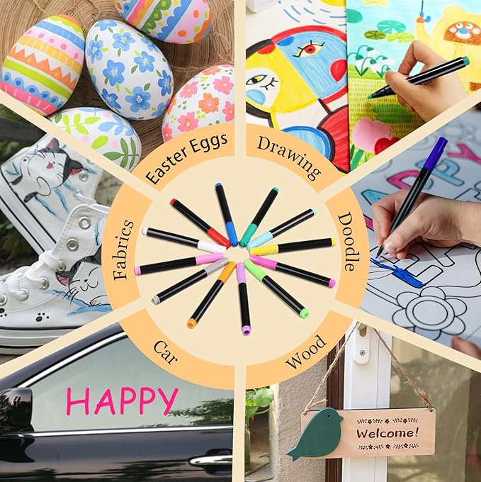 12-Color Markers for Doodle Glow，Neon Dry Erase Markers for Led Drawing Board, Non-Toxic Erasable Chalk Marker for Clear Acrylic Calendar, Mirror, Window, First Day Of School Sign-BubblyBeeBaby