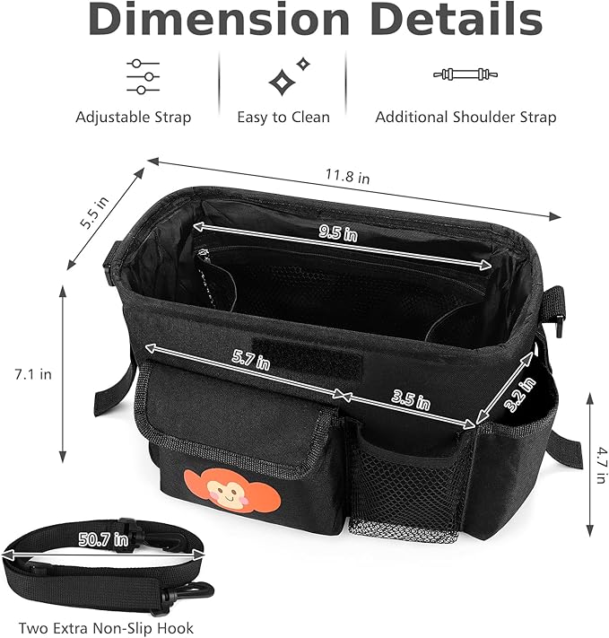 Accmor Universal Stroller Organizer with Cup Holder and Shoulder Strap, Stroller Bag Caddy Organizer Stroller Accessories for Uppababy, Baby Jogger, Nuna, Doona, Britax Strollers-BubblyBeeBaby