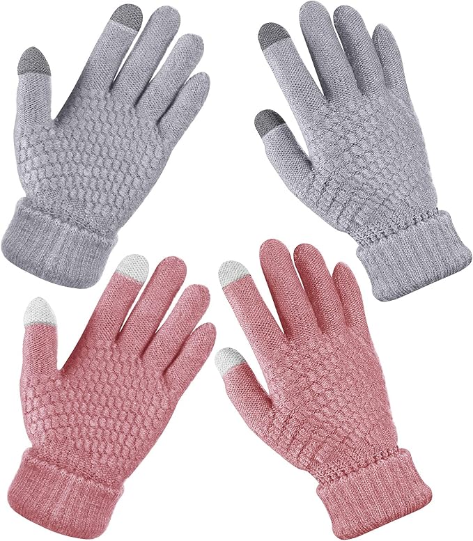 Geyoga 2 Pairs Women's Winter Touch Screen Gloves Soft Warm Fleece Lined Knit Elastic Cuff Winter Texting Gloves-BubblyBeeBaby