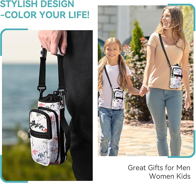 icolor Water Bottle Carrier Bag with Strap 25/32/40 oz Crossbody Bottle Holder with Phone Pocket Sling Sleeve Insulated Neoprene Water Bottle Pouch for Walking Travelling-BubblyBeeBaby