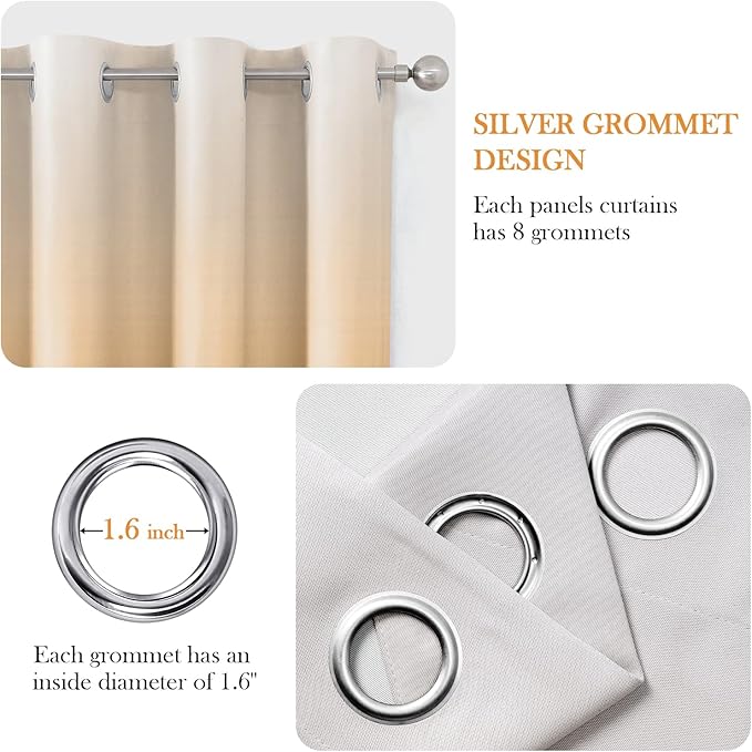 HOMEIDEAS Gold Ombre Blackout Curtains 52 X 63 Inch Length Gradient Room Darkening Thermal Insulated Energy Saving Grommet 2 Panels Window Drapes for Living Room, Bedroom-BubblyBeeBaby