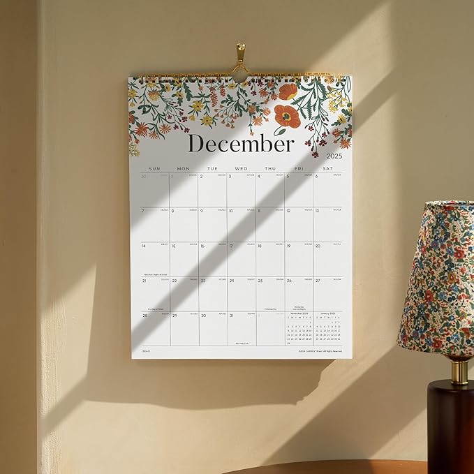 2025 Wall Calendar, Calendar 2025, Floral Design Wall Calendar with Thick Paper, 18 Months Runs From July 2025 - December 2026, 12" x 15", Twin-Wire Binding, Perfect for Planning (Flower)-BubblyBeeBaby