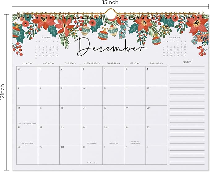 2025-2026 Calendar, Jokotha Wall Calendar 2025, Calendar Runs From Aug 2025 - Dec 2026, 15" x 12", Twin-Wire Binding, Hanging Hook, Floral Design-BubblyBeeBaby