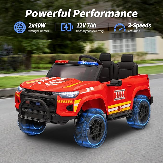 12V 7Ah Electric Fire Truck Ride-On Toy for Big Kids, 2 Seater Kids Ride on Car SUV w/Remote Control, Bluetooth - Red-BubblyBeeBaby