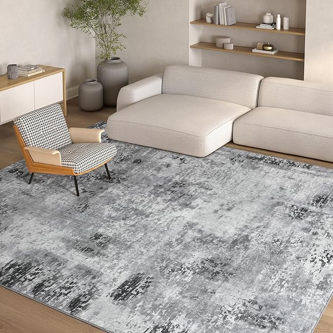 Kelarea Living Room Rug 6x9 Grey Rug Machine Washable Large Area Rugs, Non Slip Abstract Vintage Indoor Carpet for Bedroom, Nursery, Classroom, Dining Room, Home Office-BubblyBeeBaby